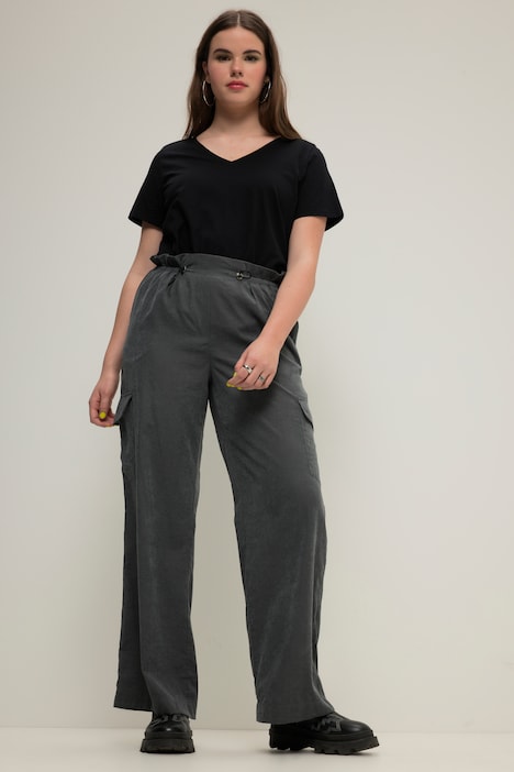 Pantalon cargo à coupe large et droite, poches cargo et taille élastique