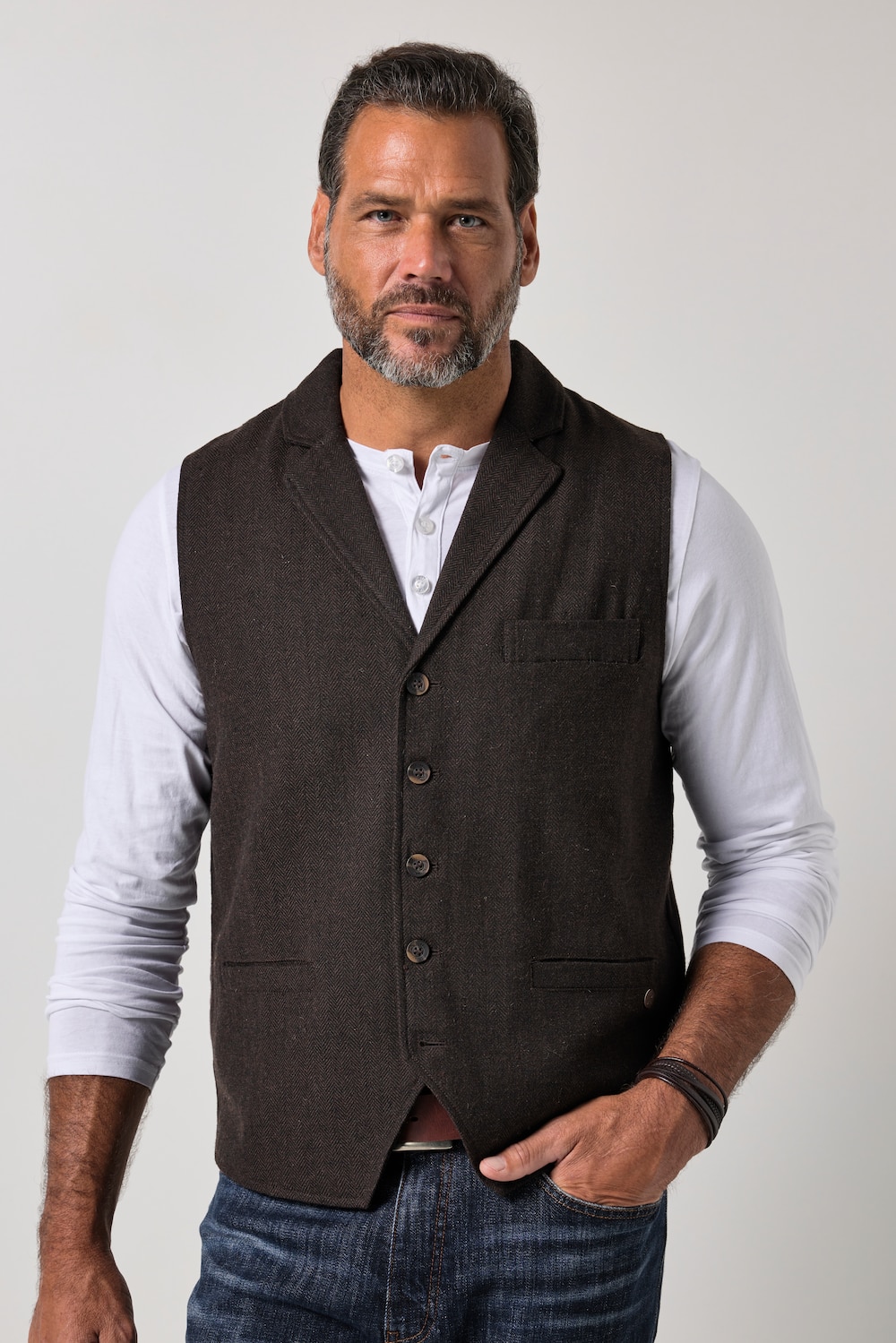JP 1880 Tweed-vest FLEXNAMIC®, revers, strikryg