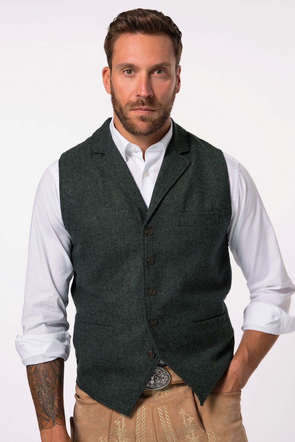 Große Größen Tweed-Weste FLEXNAMIC®, Herren, grün, Größe: XL, Polyester/Baumwolle/Wolle, JP1880