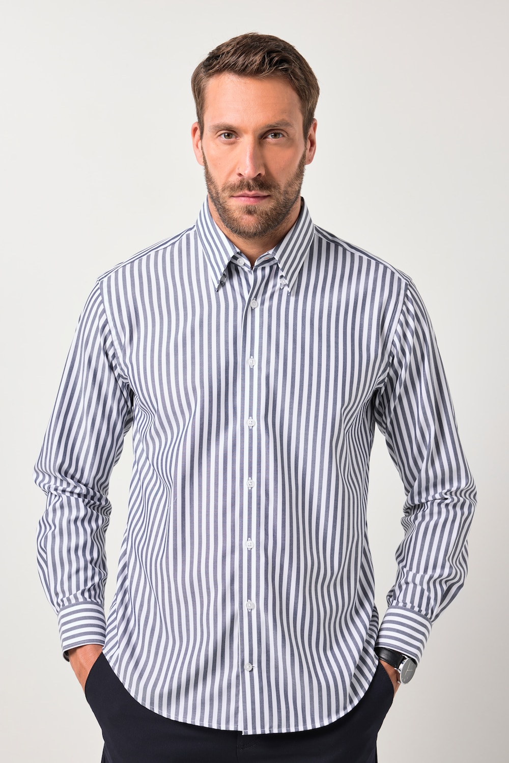Stripete skjorte, business, lange ermer, skjult button-down-krage, lettstelt, moderne passform, opp til 8 XL