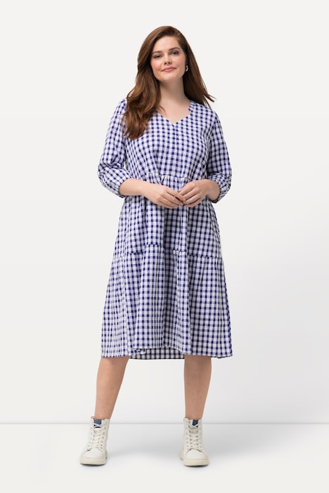 Gingham Seersucker 3/4 Sleeve Dress