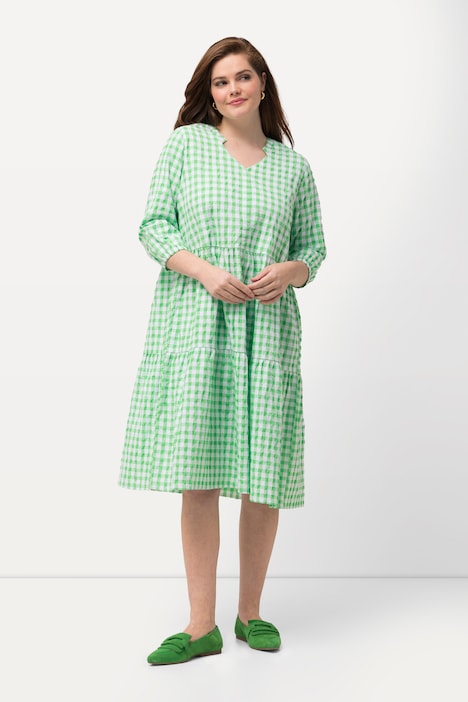 Gingham Seersucker 3/4 Sleeve Dress