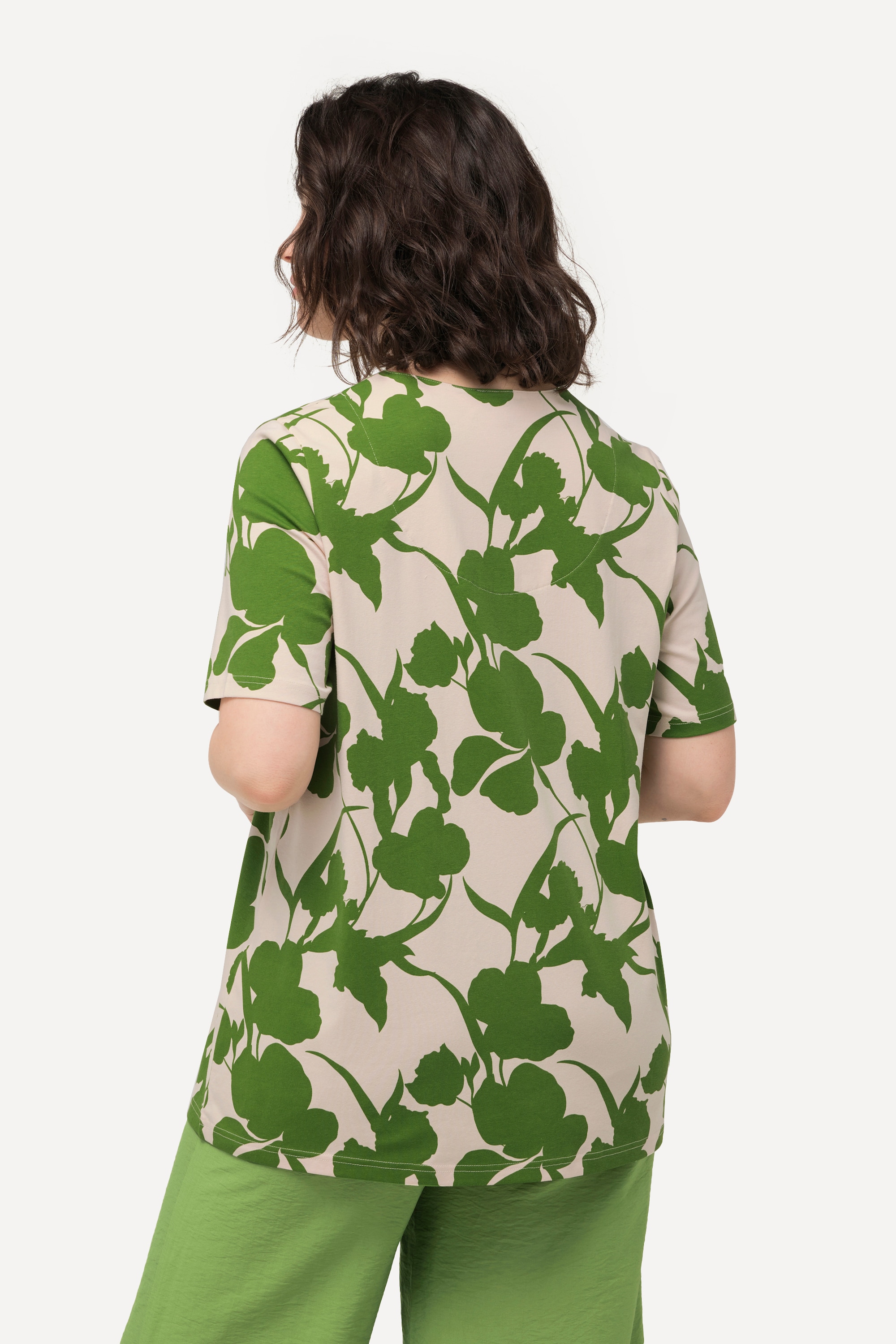 Ulla Popken Damen große Größen Tunika Shirt Blüten A Linie Tunika Ausschnitt
