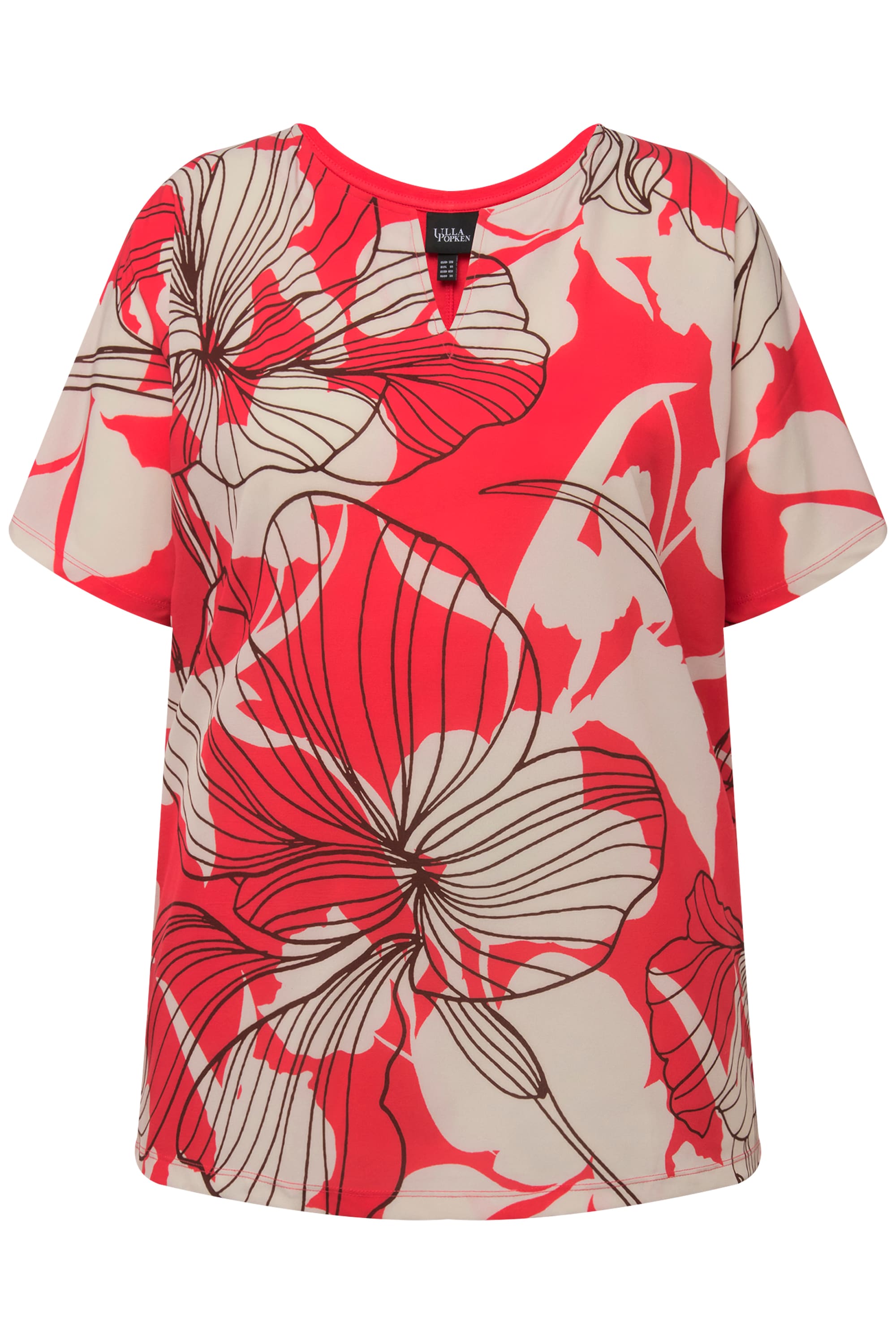 Ulla Popken Damen große Größen T Shirt Blüten Oversized Tunika Ausschnitt