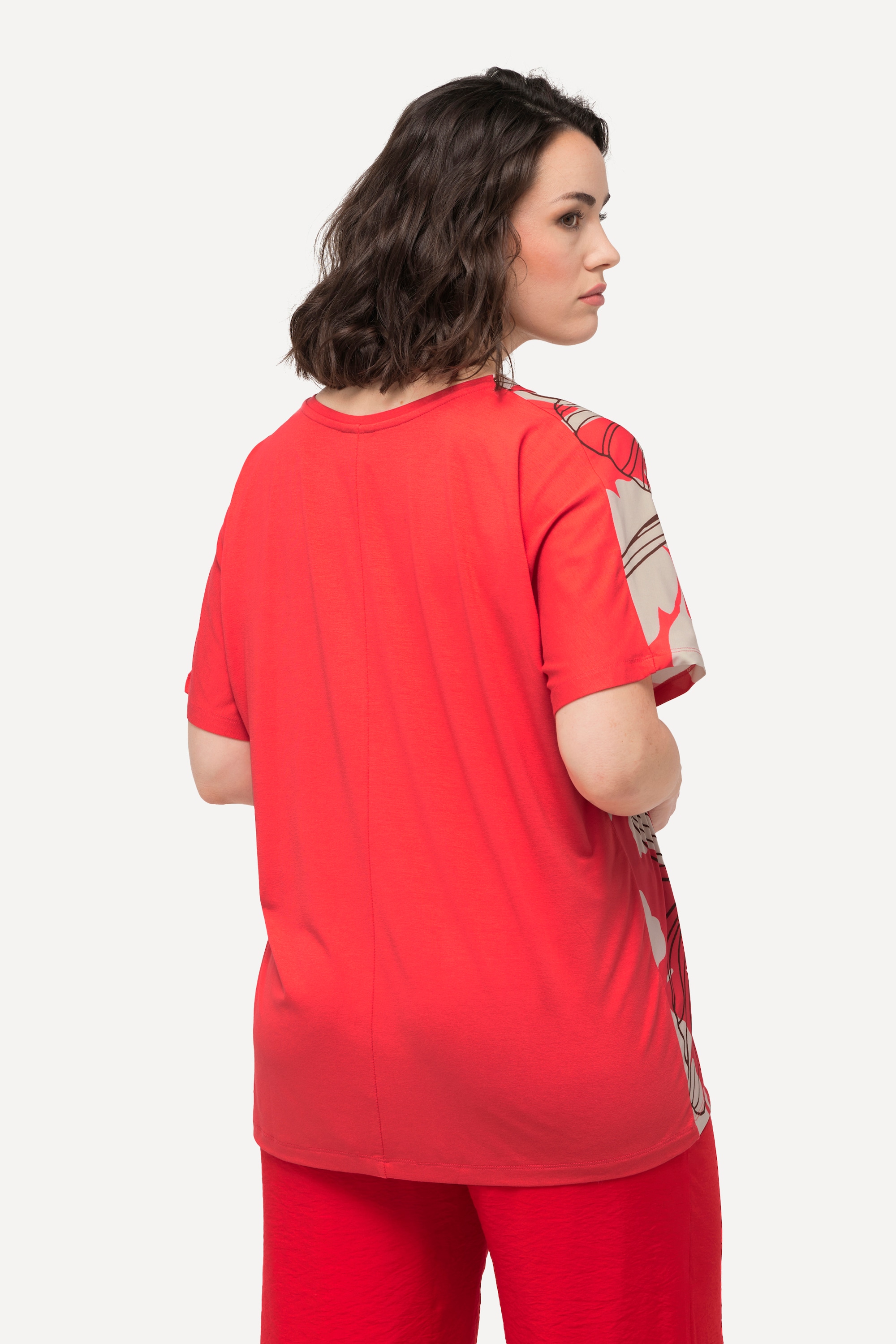 Ulla Popken Damen große Größen T Shirt Blüten Oversized Tunika Ausschnitt