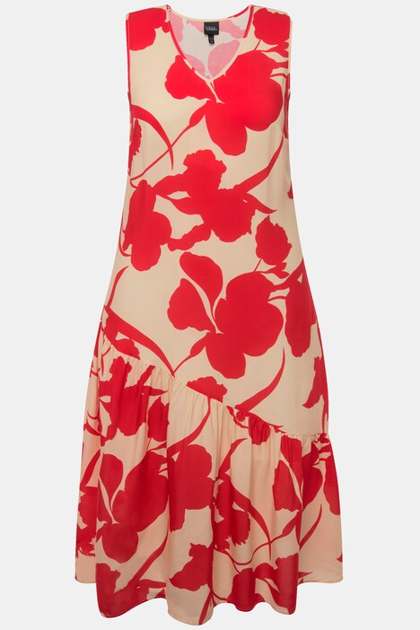 Robe Midi à Fleurs Ulla Popken Grande Taille - Sans Manches, Col V, Coupe évasée - 100% Coton
