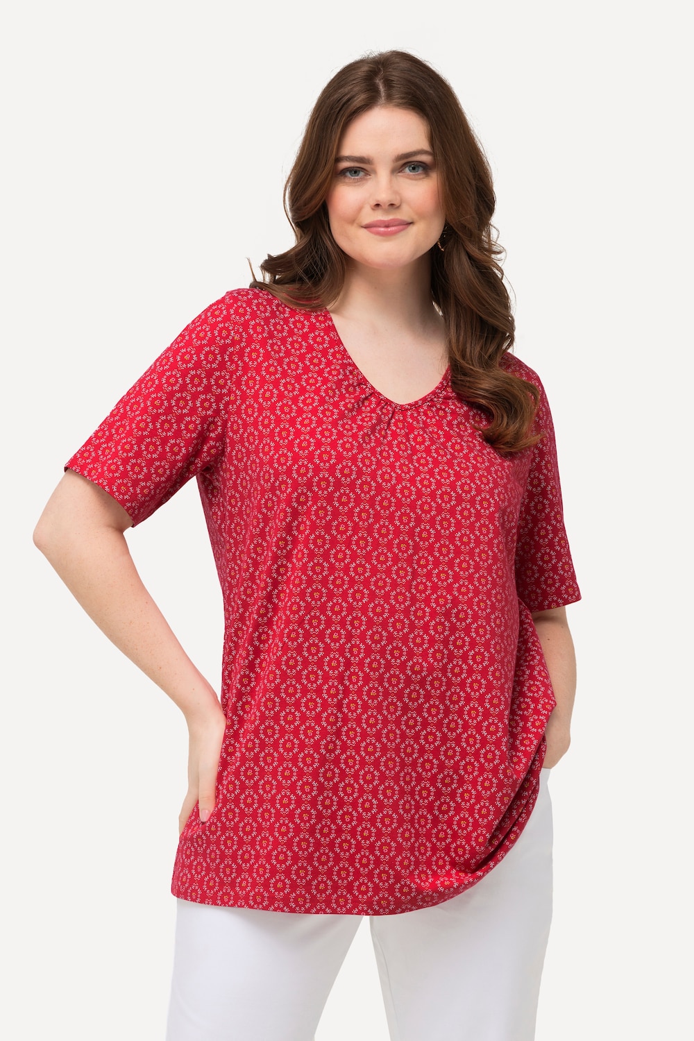 Große Größen Trachten-Shirt, Damen, rot, Größe: 54/56, Baumwolle, Ulla Popken