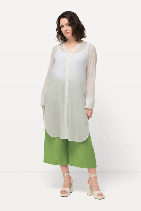 Longbluse, structuur, A-lijn, tuniekhals, lange mouwen