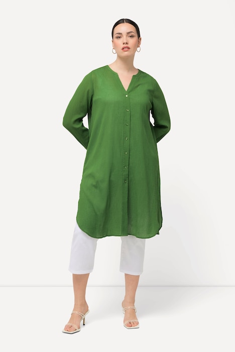 Longbluse, structuur, A-lijn, tuniekhals, lange mouwen