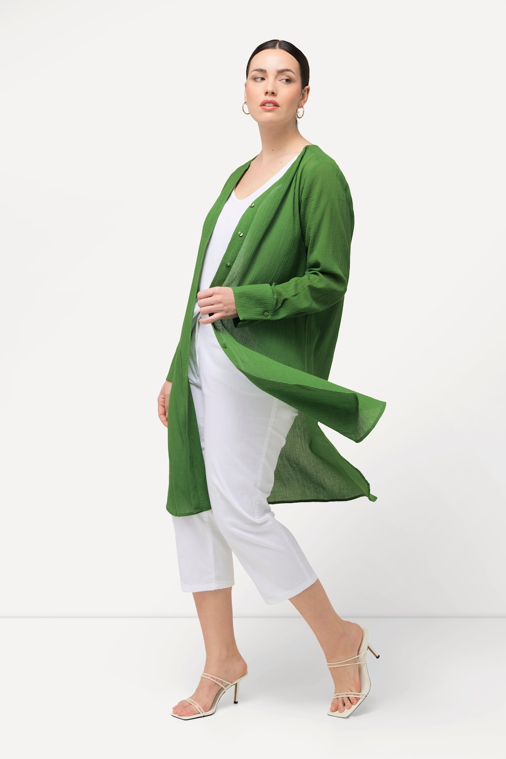 Grote Maten Longbluse, Dames, groen, Maat: 54/56, Katoen, Ulla Popken