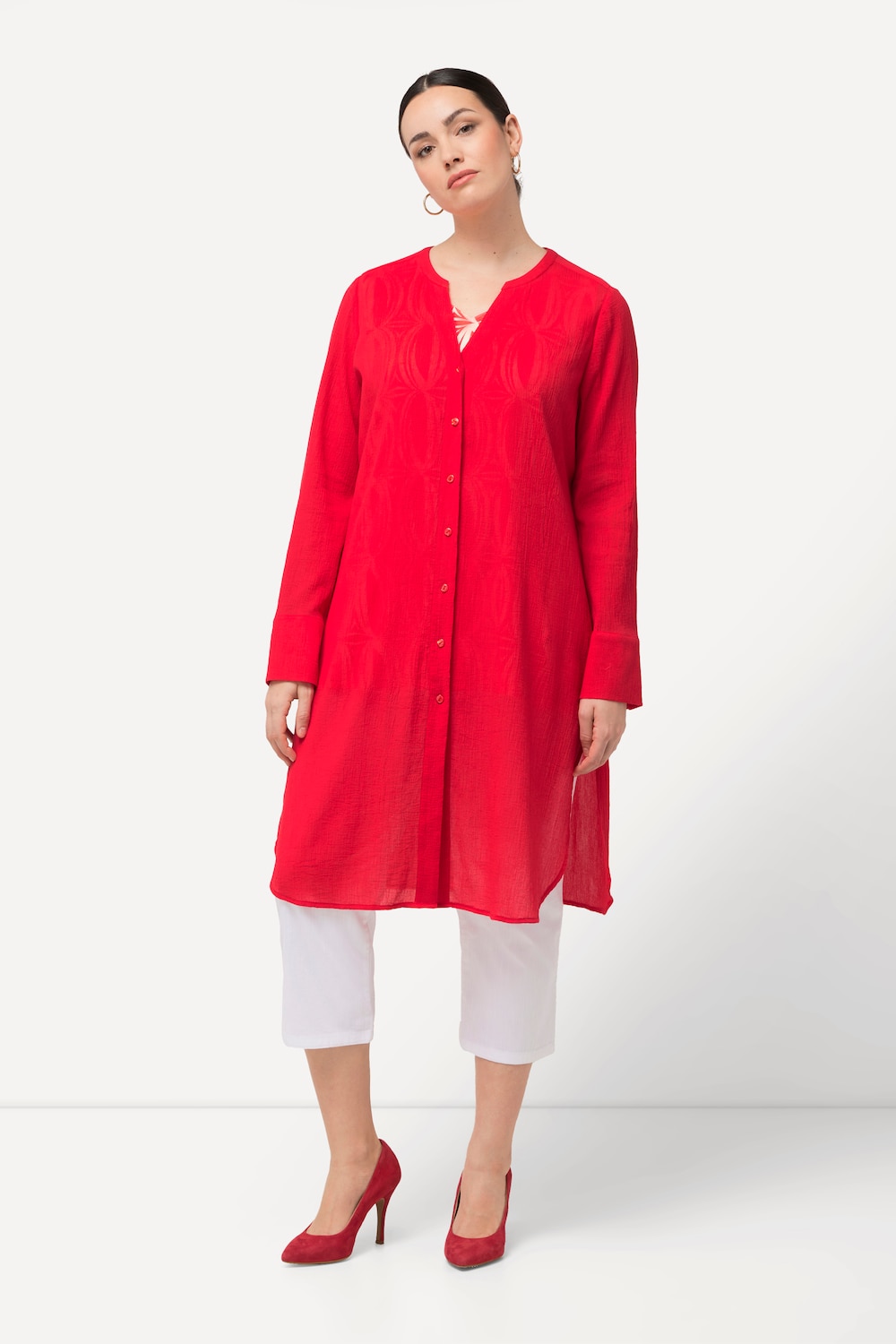 Große Größen Longbluse, Damen, rot, Größe: 42/44, Baumwolle, Ulla Popken