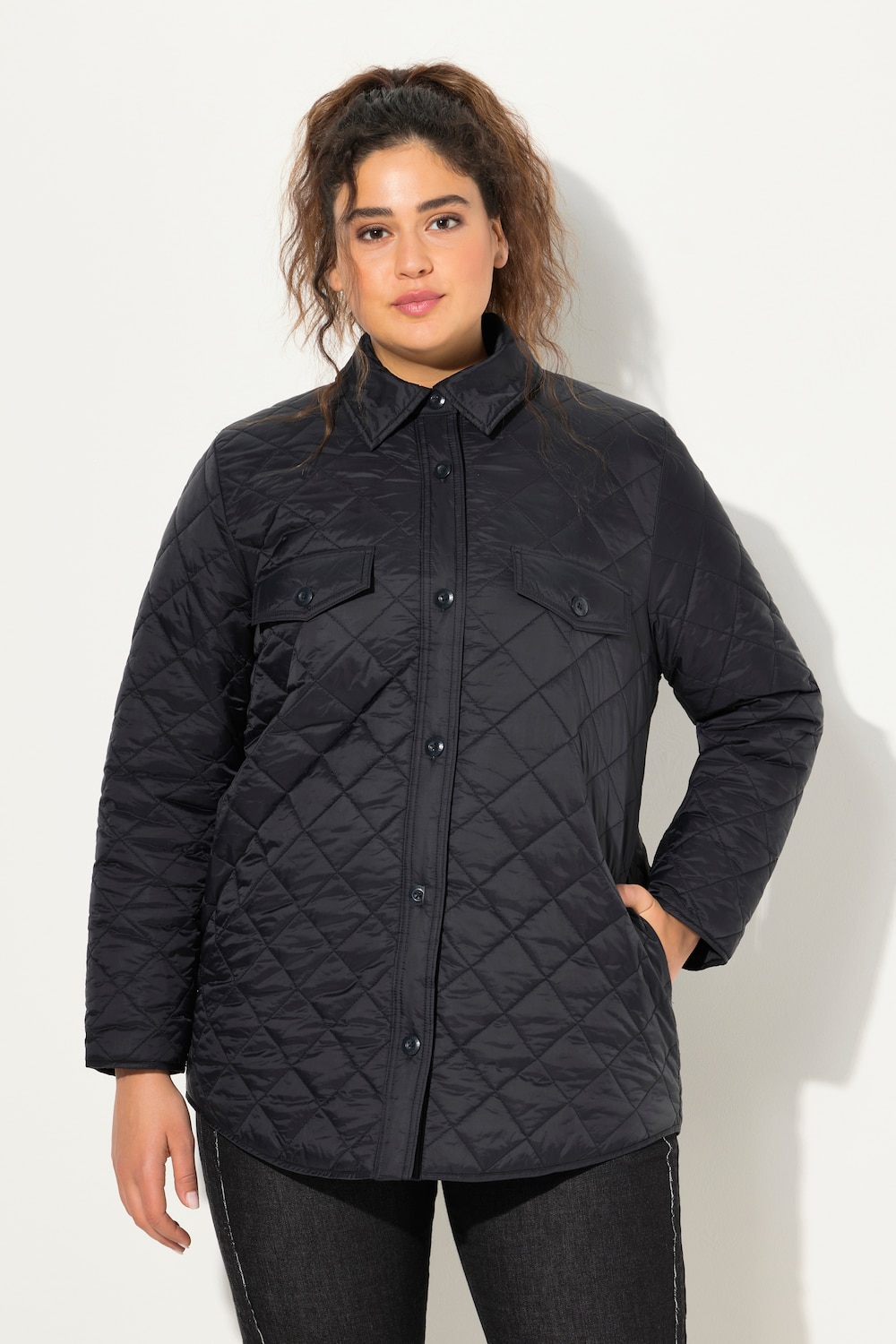 Große Größen Stepp-Hemdjacke, Damen, schwarz, Größe: 46/48, Ulla Popken