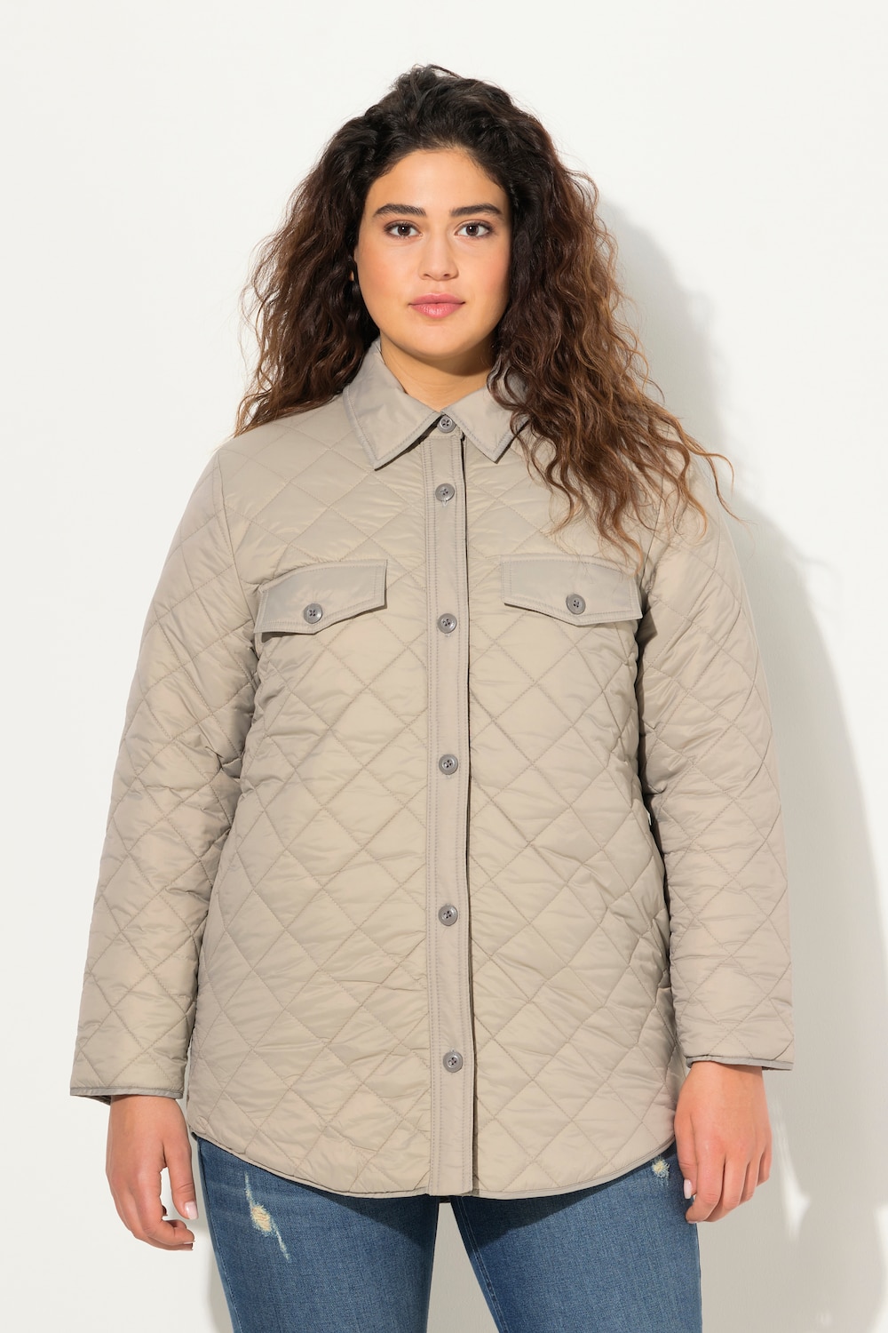 Große Größen Stepp-Hemdjacke, Damen, grau, Größe: 58/60, Ulla Popken