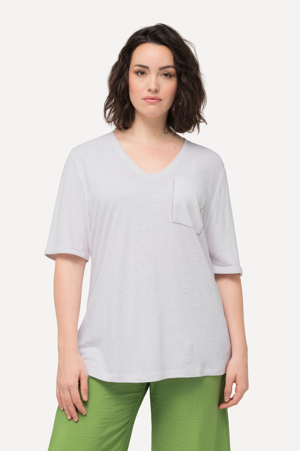 Große Größen T-Shirt, Damen, beige, Größe: 42/44, Leinen/Viskose, Ulla Popken