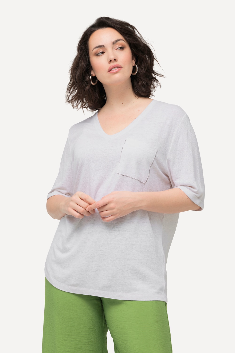 Große Größen T-Shirt, Damen, beige, Größe: 62/64, Leinen/Viskose, Ulla Popken