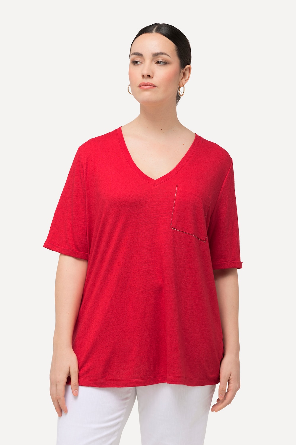 Große Größen T-Shirt, Damen, rot, Größe: 46/48, Leinen/Viskose, Ulla Popken