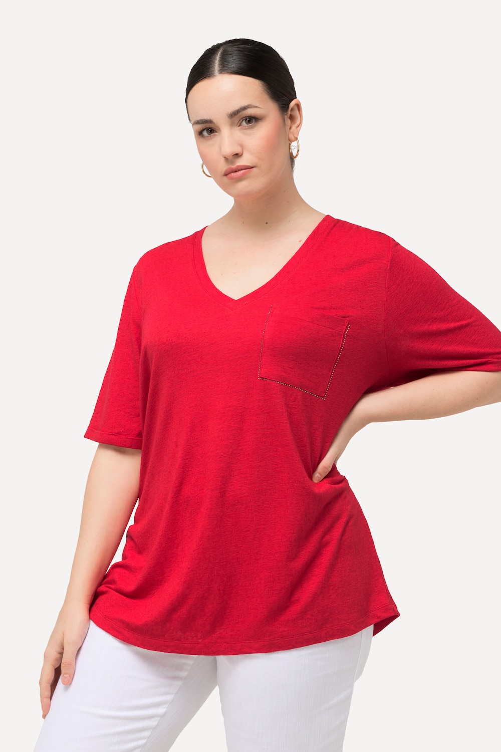 Große Größen T-Shirt, Damen, rot, Größe: 42/44, Leinen/Viskose, Ulla Popken