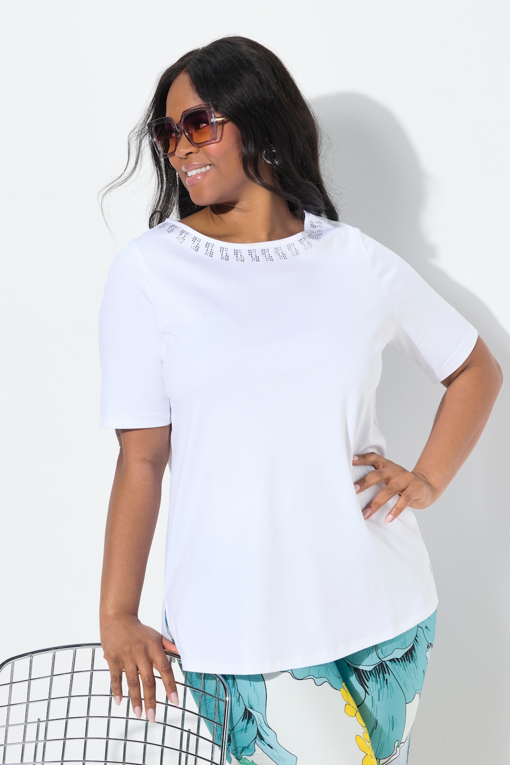 T-Shirt, A-Linie, Ziersteine, Halbarm