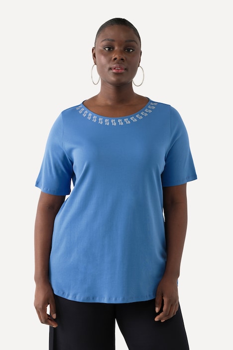 Rhinestone Neckline Short Sleeve Tee