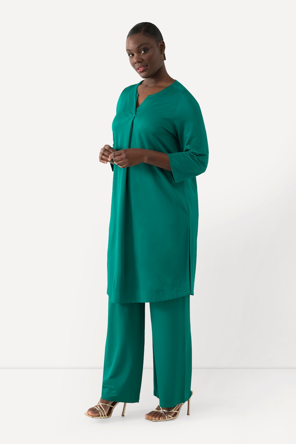 Grote Maten Slinky longshirt, Dames, groen, Maat: 46/48, Viscose, Ulla Popken