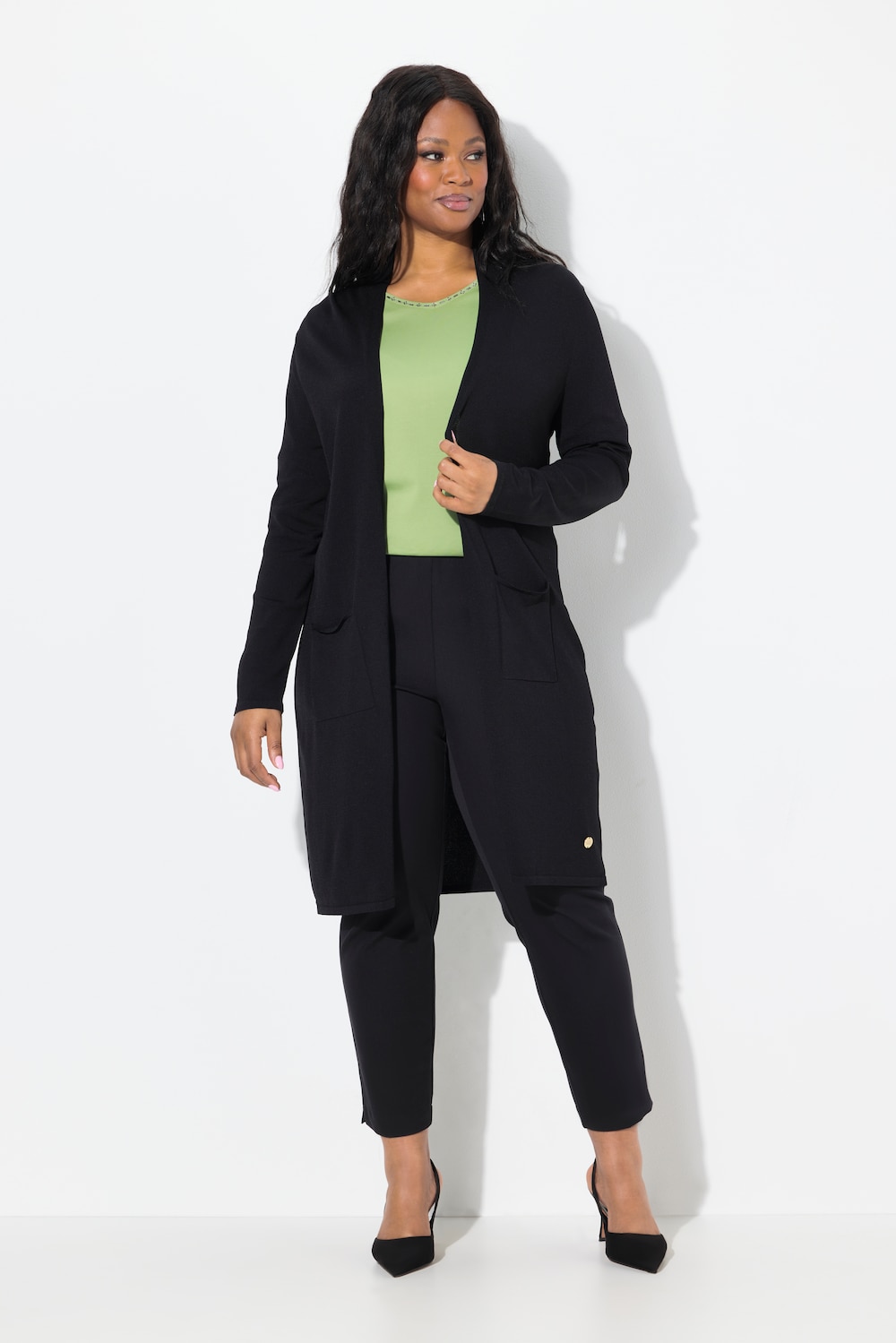 Thumbnail - Große Größen Long-Strickjacke, Damen, schwarz, Größe: 42/44, Viskose/Synthetische Fasern, Ulla Popken