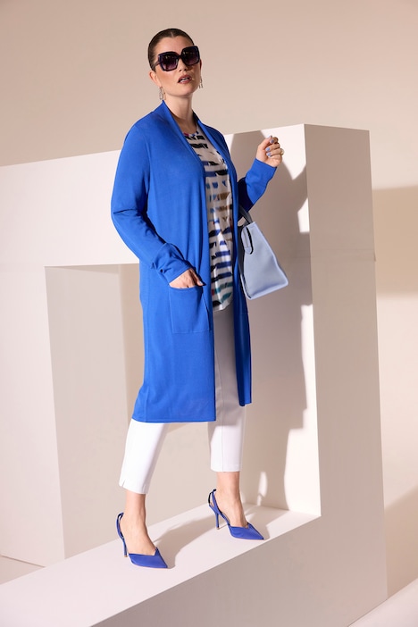 Chaqueta de punto larga, cuello alzado, forma abierta