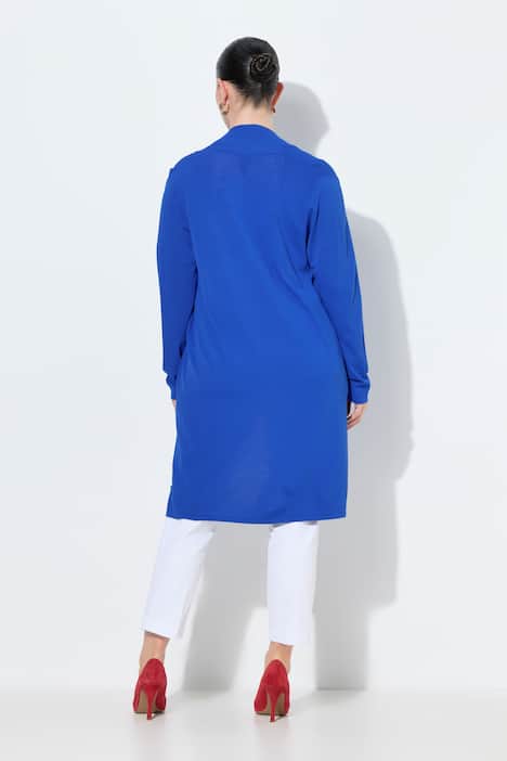 Cardigan long à col montant. Coupe ouverte