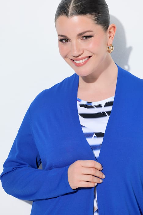 Cardigan long à col montant. Coupe ouverte