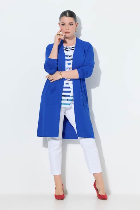 Cardigan long à col montant. Coupe ouverte