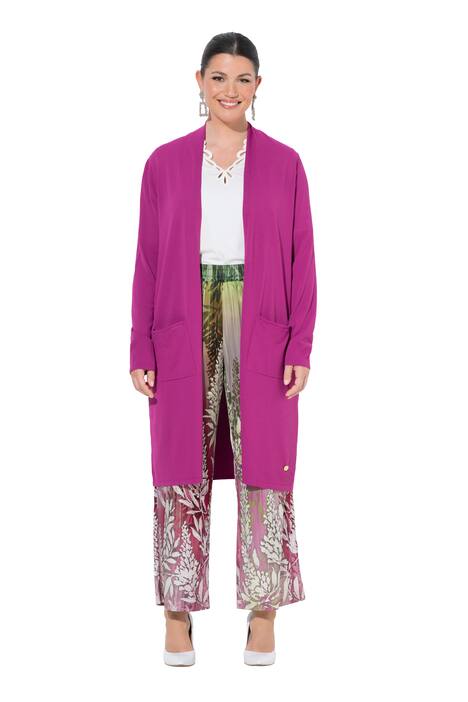 Dlouhý rozepínací svetr, stojáček, otevřený střih