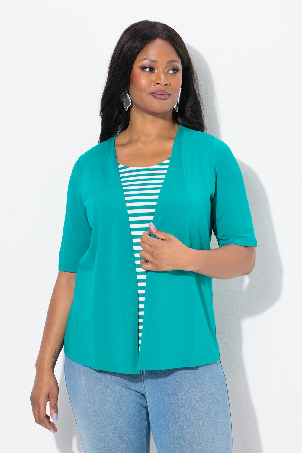 Große Größen 2-in-1-Shirt, Damen, grün, Größe: 42/44, Viskose, Ulla Popken
