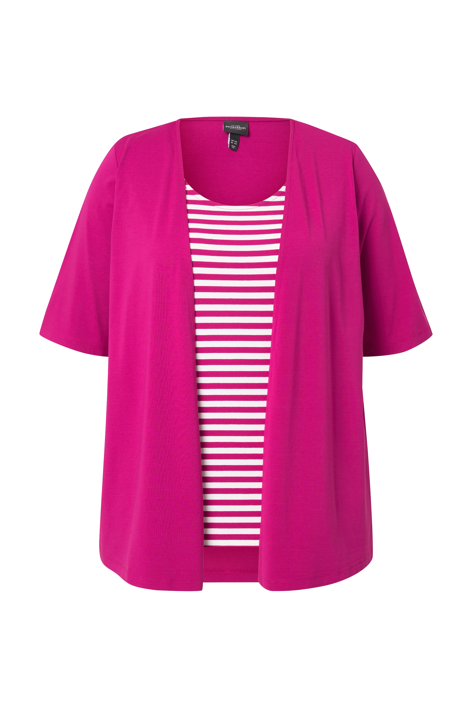 Ulla Popken Damen große Größen 2 in 1 Shirt Ringel Rundhals Halbarm 828992