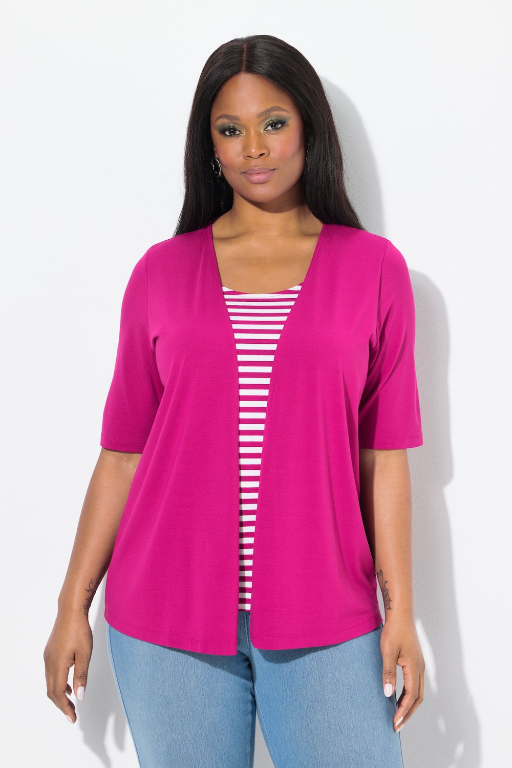Große Größen 2-in-1-Shirt, Damen, rosa, Größe: 58/60, Viskose, Ulla Popken
