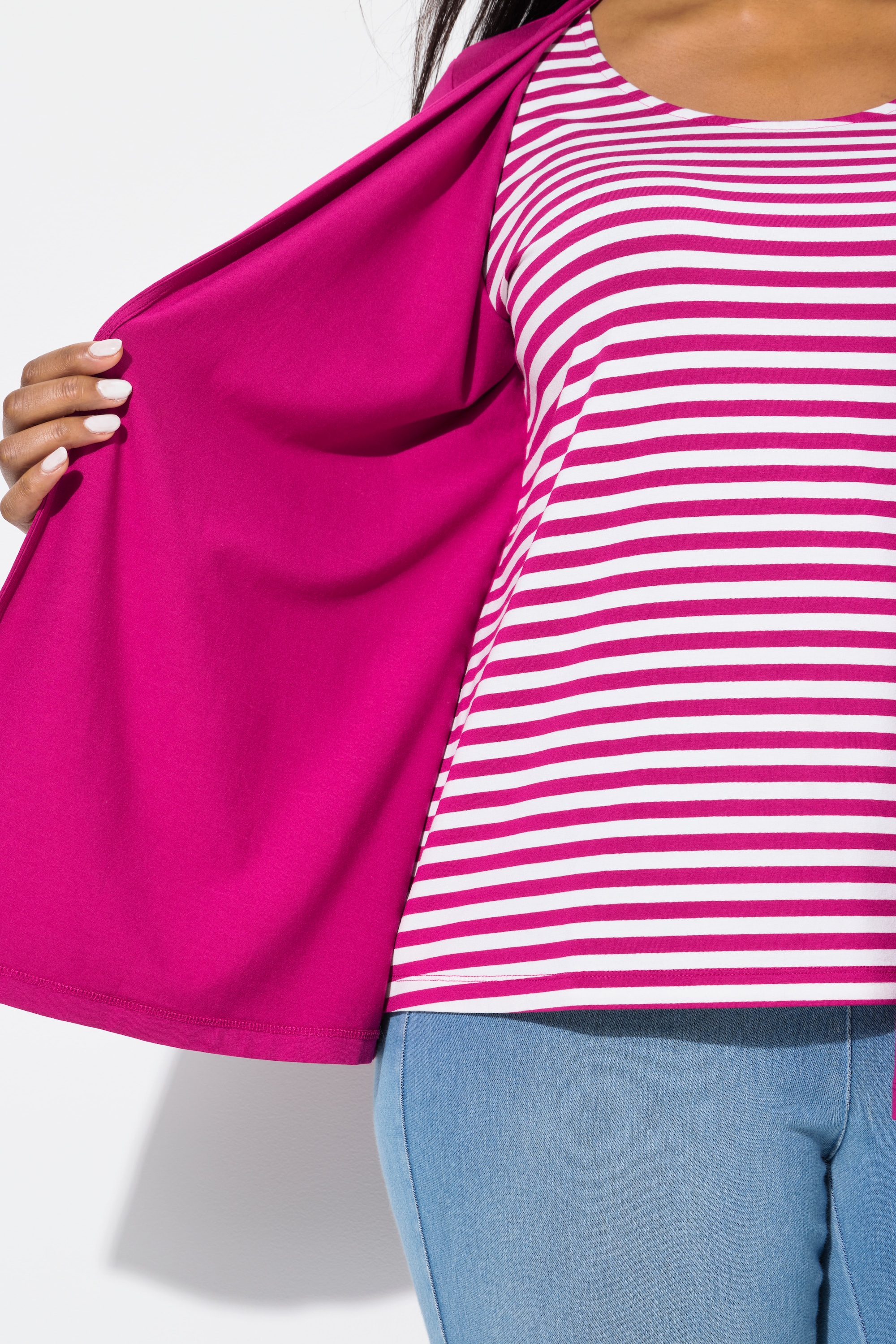 Ulla Popken Damen große Größen 2 in 1 Shirt Ringel Rundhals Halbarm 828992