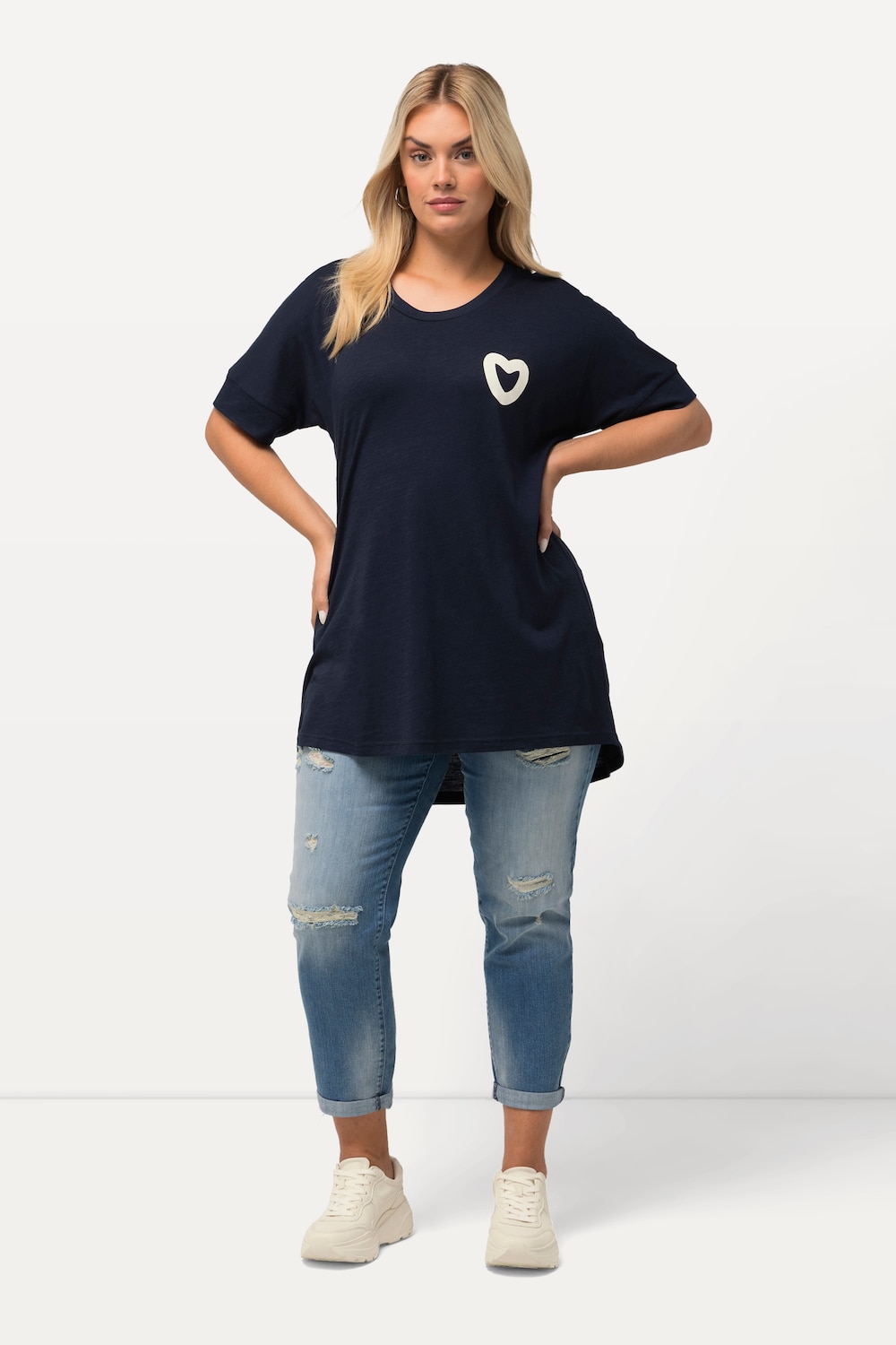 Grote Maten T-shirt, Dames, blauw, Maat: 46/48, Katoen/Synthetische vezels, Ulla Popken