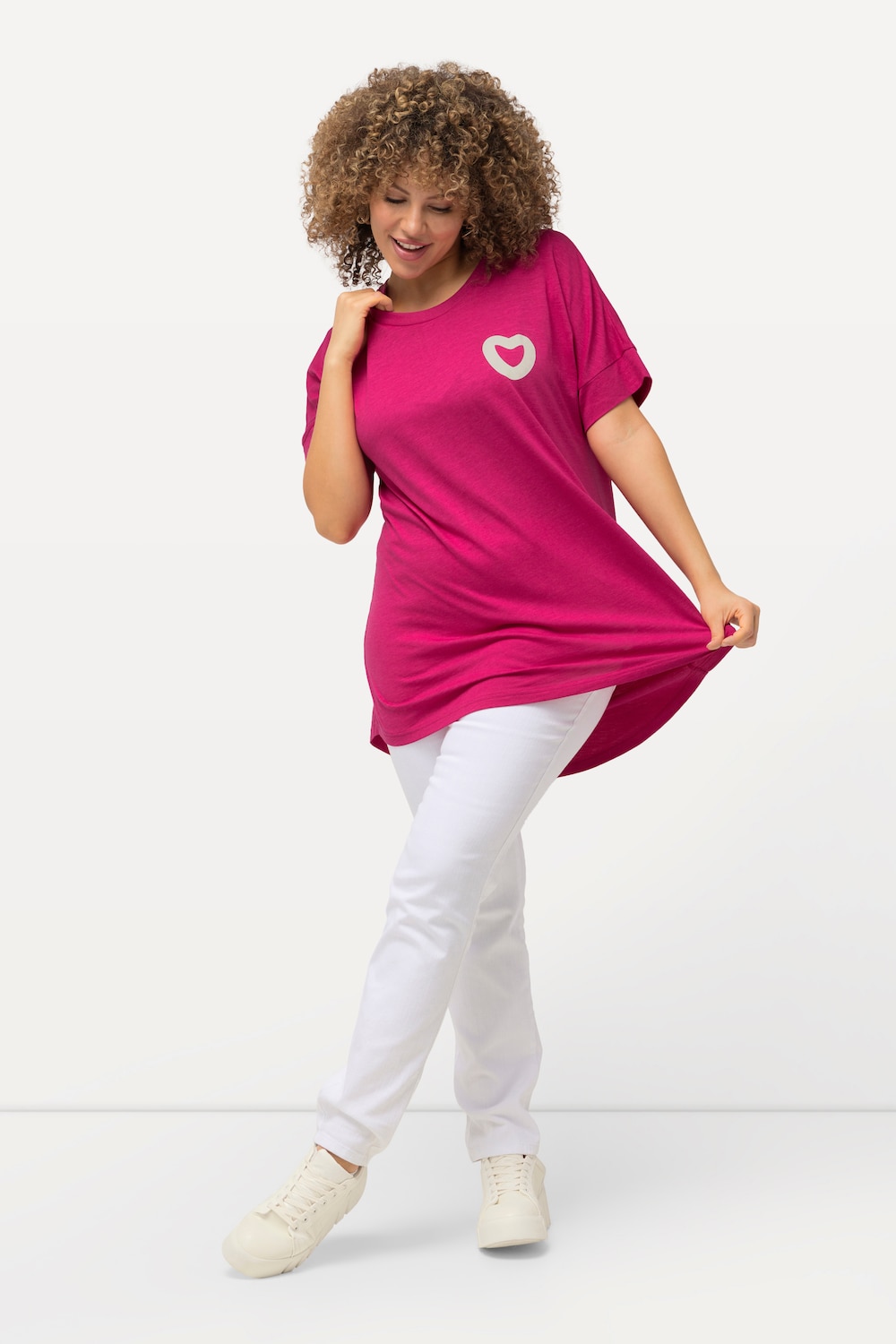 Grote Maten T-shirt, Dames, roze, Maat: 42/44, Katoen/Synthetische vezels, Ulla Popken