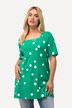 Długa koszulka, kropki, trapezowy krój, dekolt w karo, rękawy 1/2