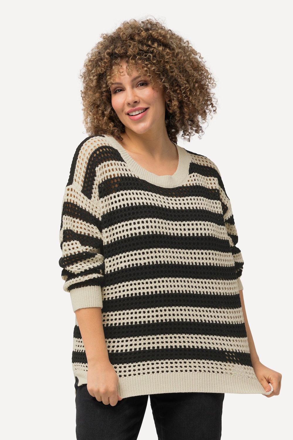 Große Größen Häkelpullover, Damen, gelb, Größe: 54/56, Baumwolle/Polyester, Ulla Popken