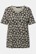 T-shirt, ozdobne plisy, trapezowy krój, dekolt w serek, rękaw 1/2