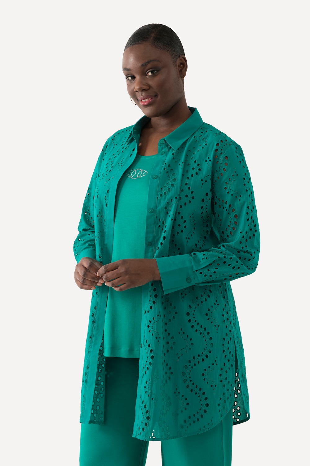 Grote Maten Longblouse, Dames, groen, Maat: 42/44, Katoen, Ulla Popken