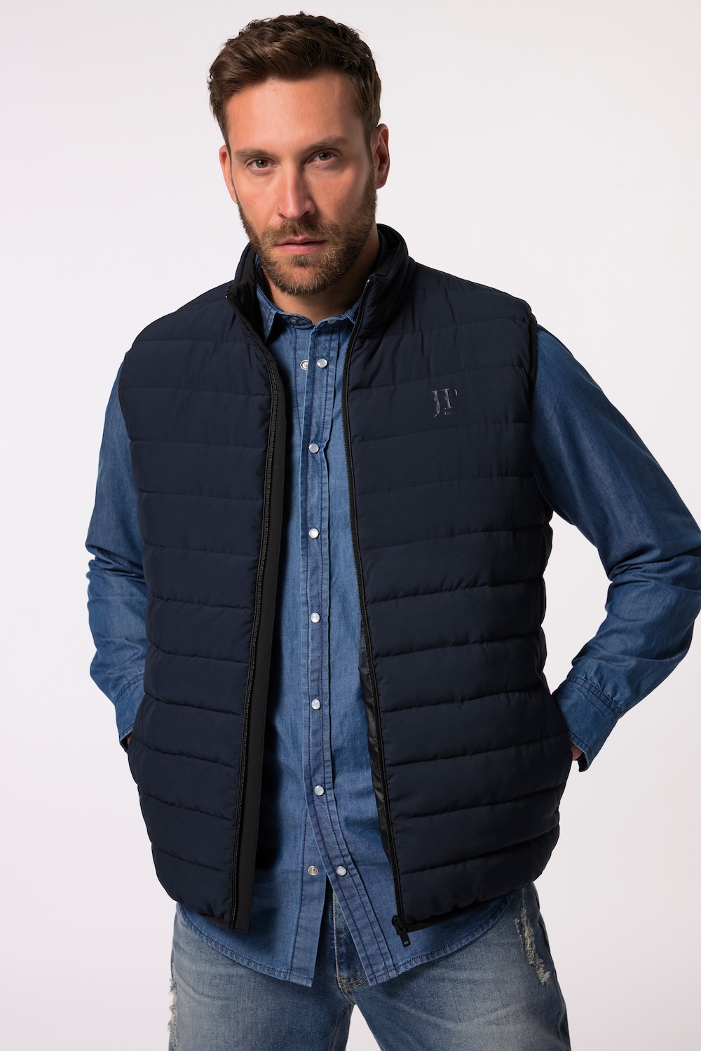 Stora storlekar Quiltad väst, Her, blå, storlek: XL, Syntetfibrer/Polyester, JP1880
