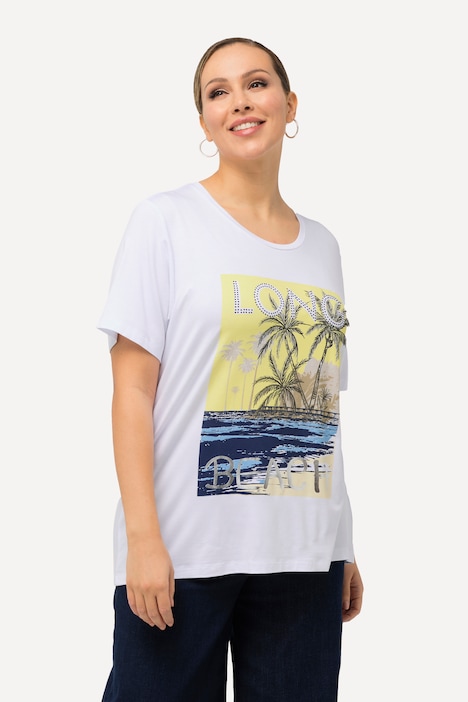 T-shirt, Long-Beach, rund hals, korte ærmer