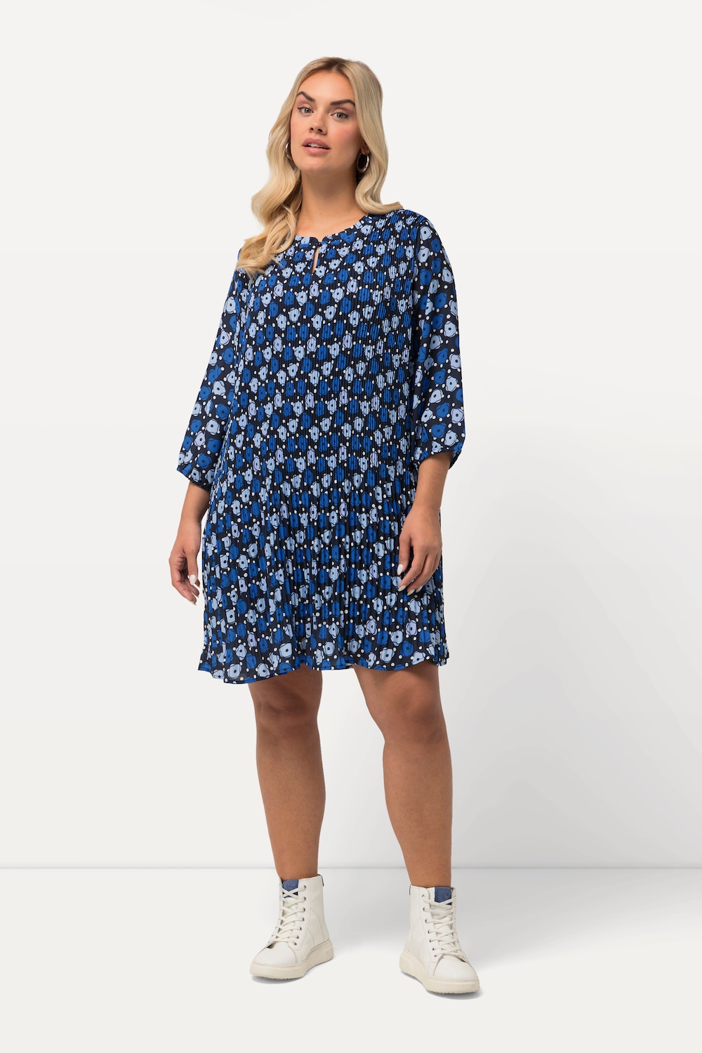 Große Größen Plissee-Minikleid, Damen, blau, Größe: 46/48, Polyester/Viskose, Ulla Popken