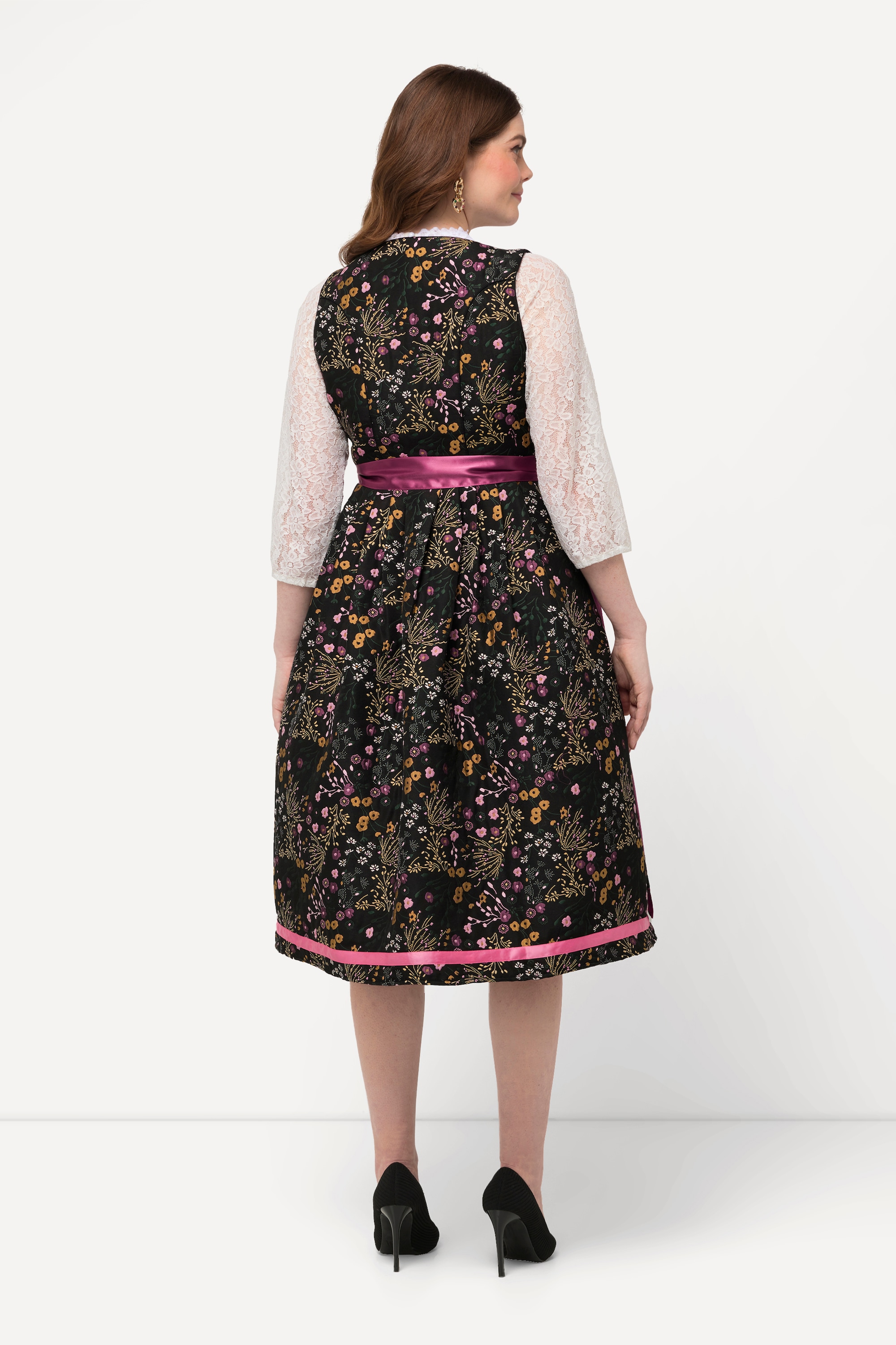 Ulla Popken Damen große Größen Dirndl Blüten Pailletten Carree Ausschnitt