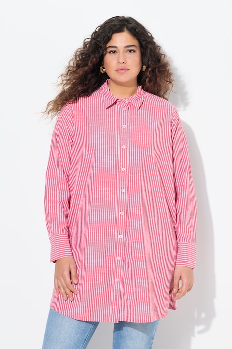 Blusa a righe dal taglio lungo e svasato con colletto da camicia e maniche lunghe