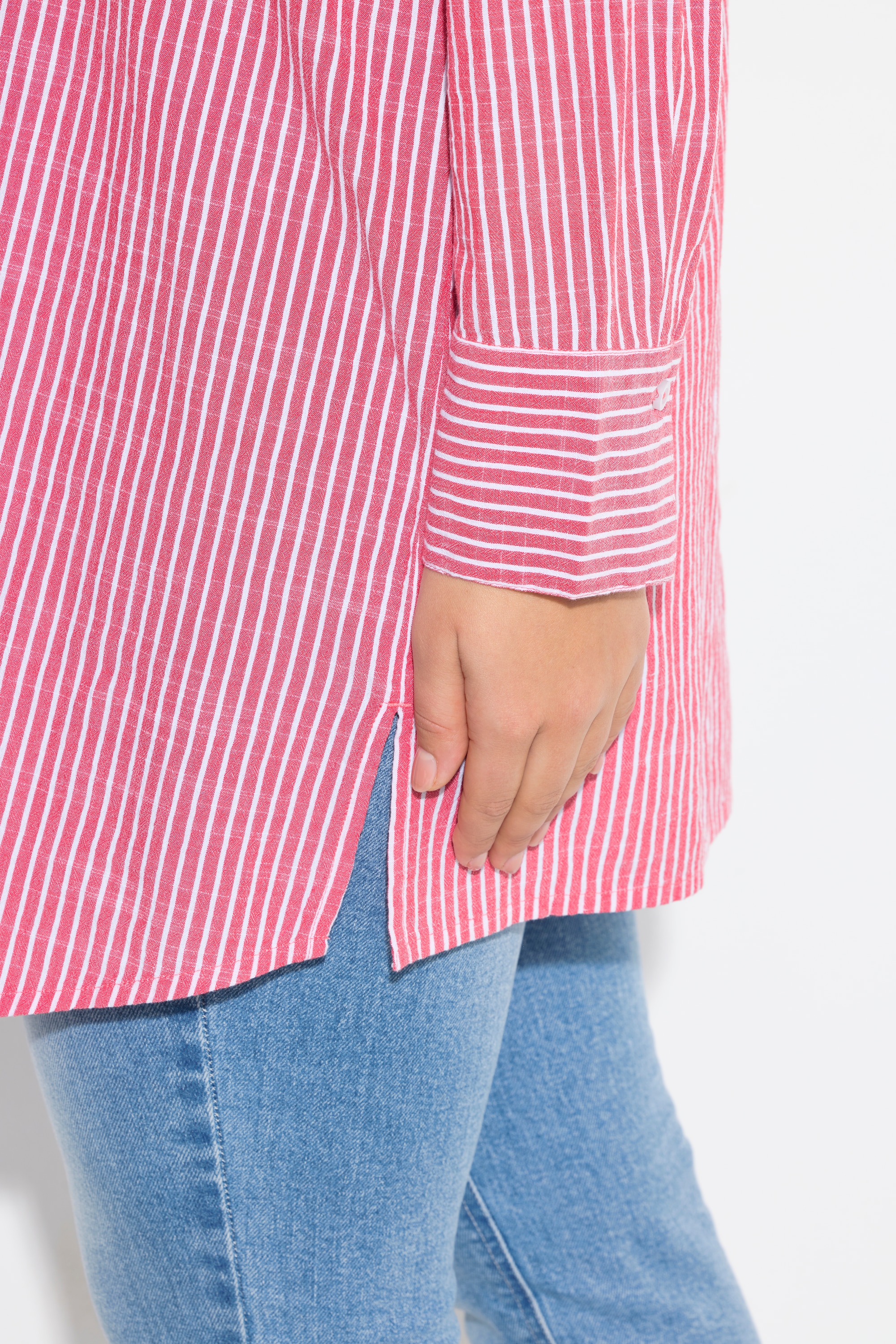 Ulla Popken Damen große Größen Longbluse Streifen A Linie Hemdkragen