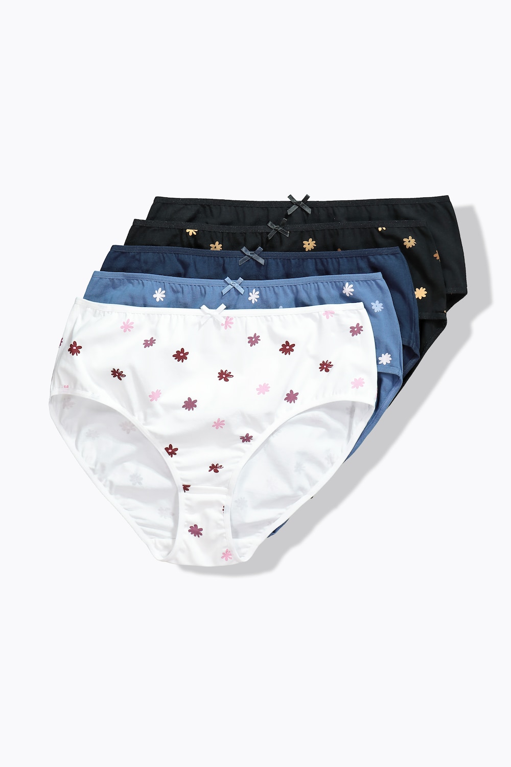 Midislips, set van 5, bloemen/effen