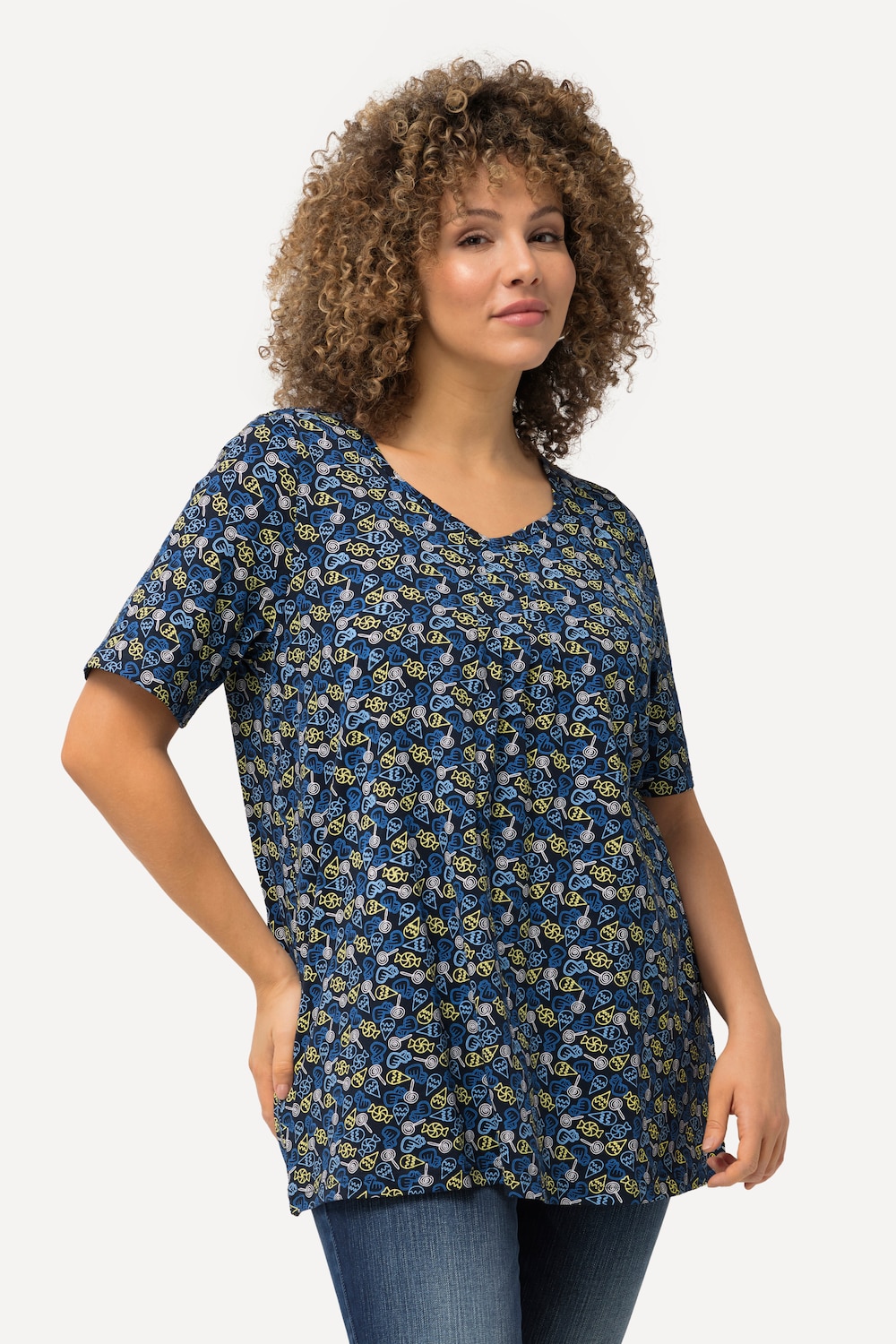 Grote Maten T-shirt, Dames, blauw, Maat: 46/48, Katoen, Ulla Popken