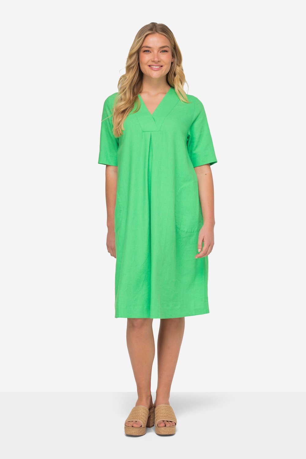 Thumbnail - Große Größen Leinenmix-Kleid, Damen, grün, Größe: XXL, Leinen/Viskose, LAURASON