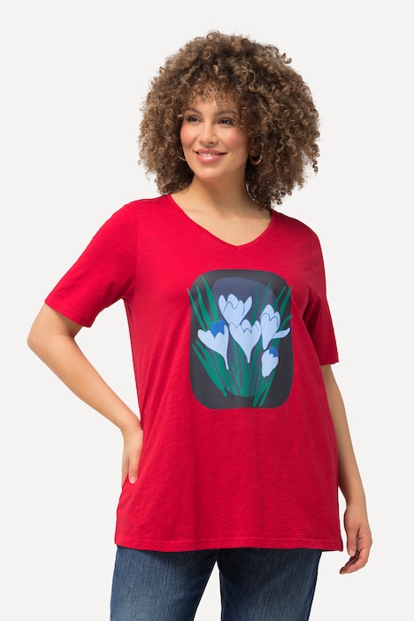 Flower Graphic Short Sleeve V-Neck Tee